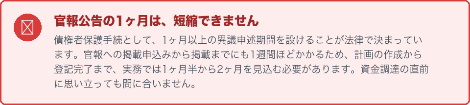 官報公告の1ヶ月は短縮できない