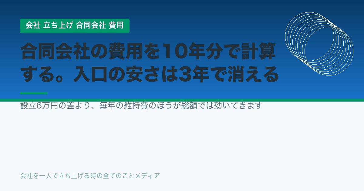 合同会社の費用を10年分で計算する。設立費用は総額の0.7%にすぎません