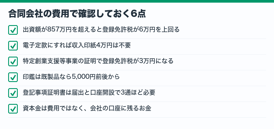 合同会社の費用で確認しておく6点